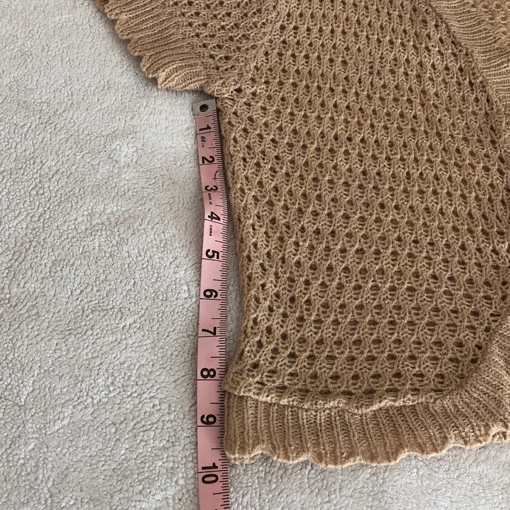 Beige Openwork Short-Sleeve Shrug - Women's Sweater - Picture 9 of 11
